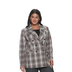 Cara Santana Apt 9 Womens Plaid Blazer Size 14 Double Breasted